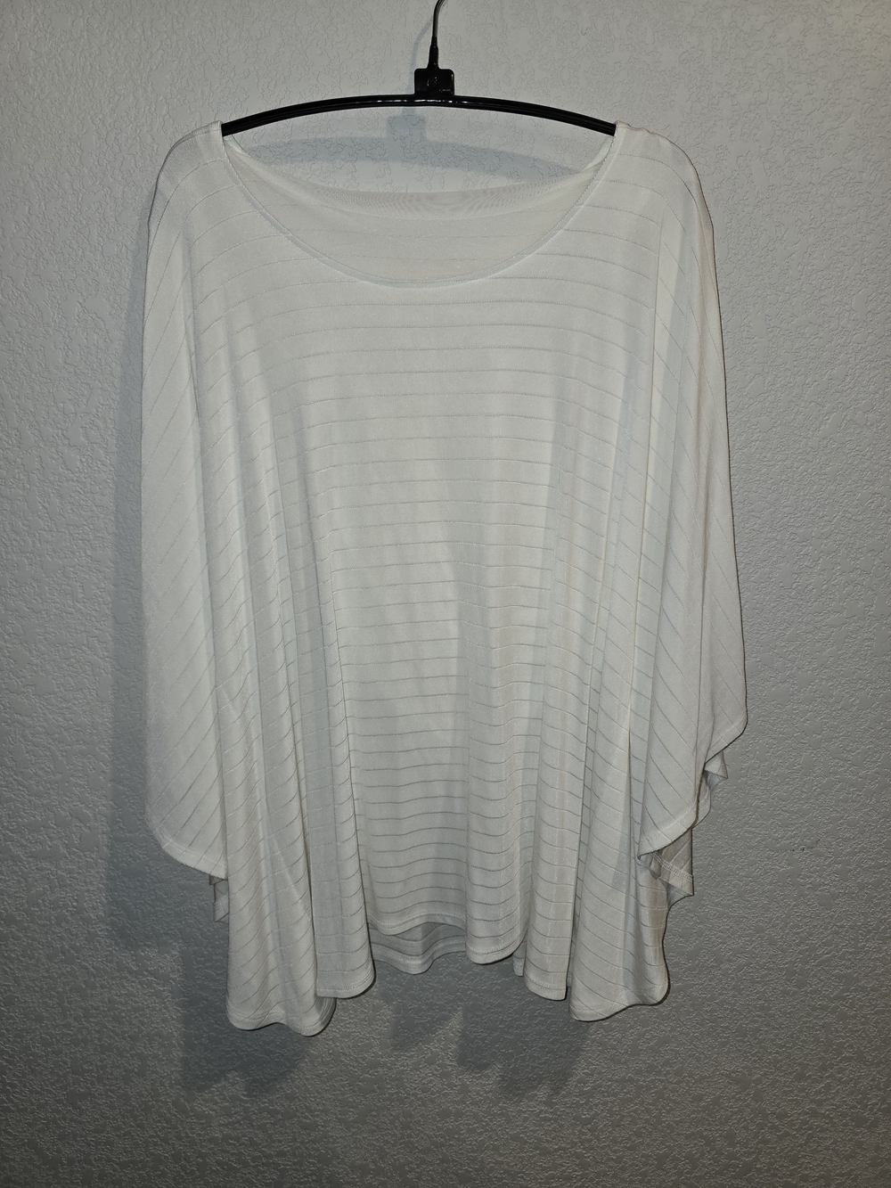 White Sheer Shadow Stripe Poncho Tunic Top - Size Large